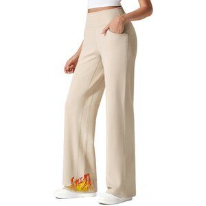 Fleece Lined Wide Leg Sweatpants High Waisted Work Trousers with Pockets